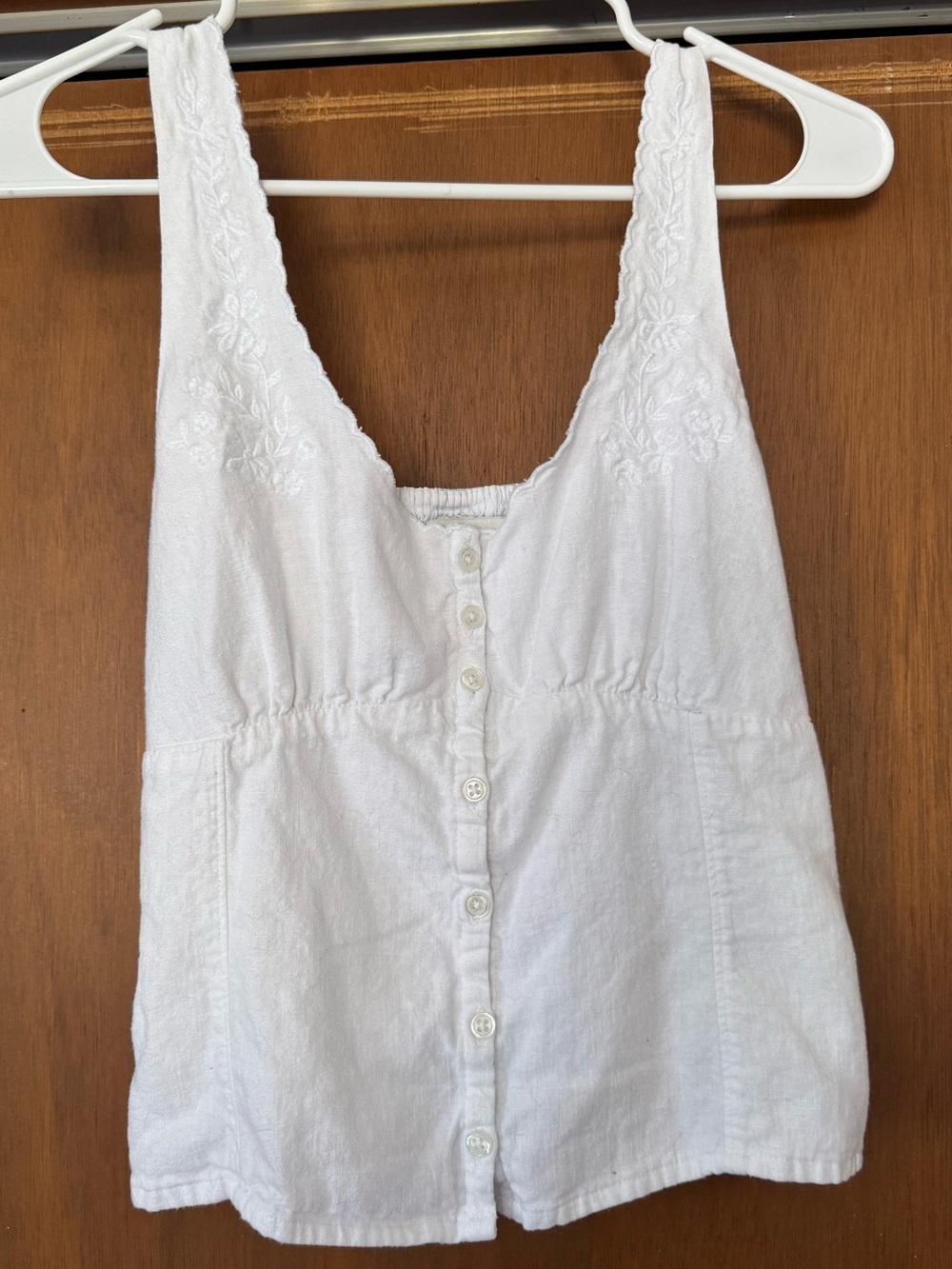 Hollister White Lace-Trim Button-Front Camisole